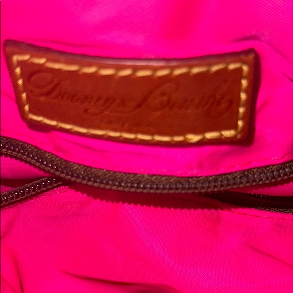 Dooney &Bourke Navy Blue Shoulder Bag pink inside brown leather strap & tassels - Picture 4 of 10